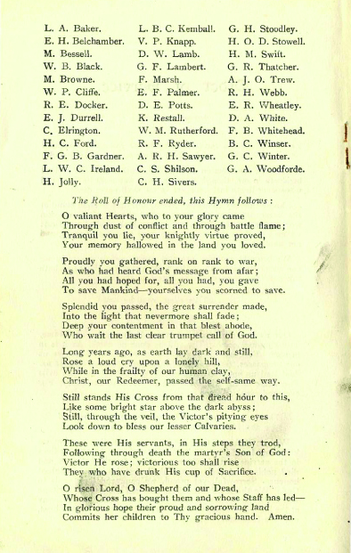 Kingston Grammar School Roll of Honour, The Kingstonian, April 1918